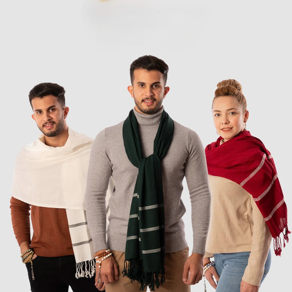 طقم 3 شال قطن أحمر، أبيض، زيتي