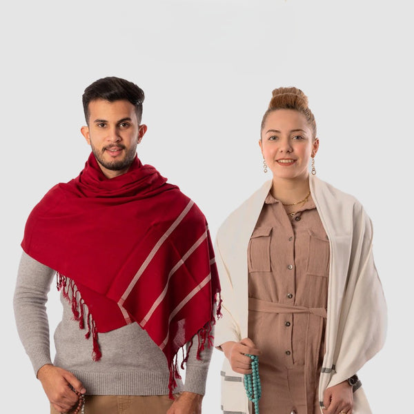 طقم 3 شال قطن 2 أحمر، 1 أبيض